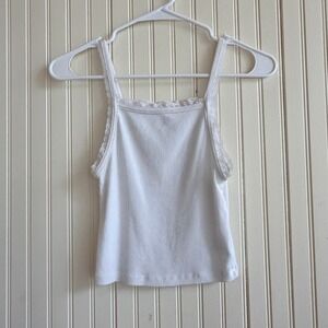 American Eagle White Ribbed Lace Trim Cami Tank Top Small Square Neck Camisole